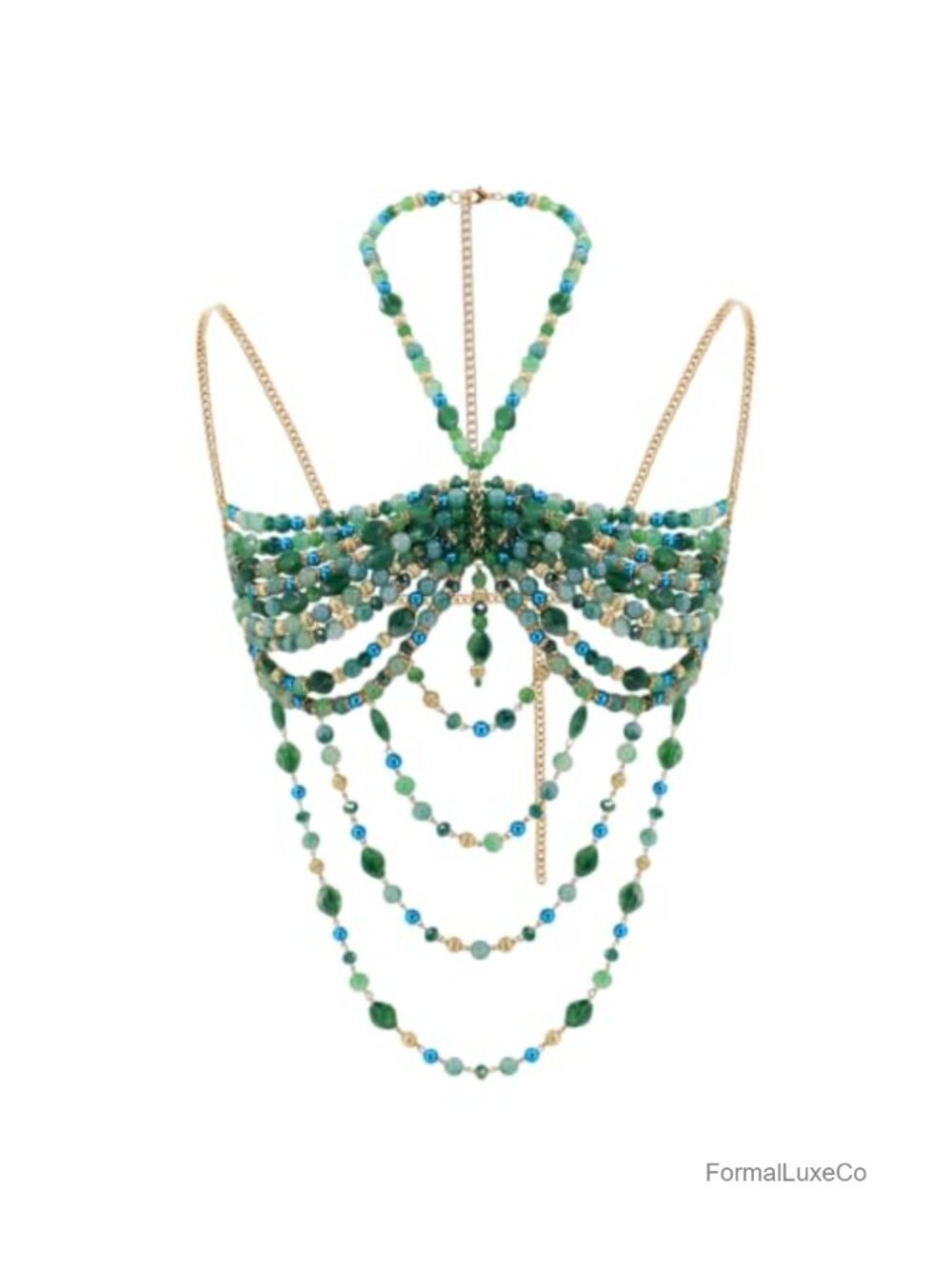 Beaded Body Chain Pearl Embellished Gold Tone Chain Statement Jewelry